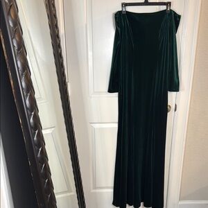 SizeM Green Velvet Dress Off the Shoulder 3/4Sleeve Mermaid Style Gown